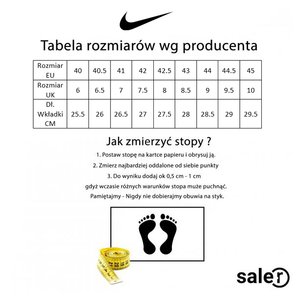 Tabela rozmiarów butów Nike | Saler.pl - Wyprzedaż i promocje modowe