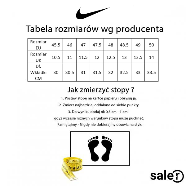 Tabela rozmiarów butów Nike | Saler.pl - Wyprzedaż i promocje modowe