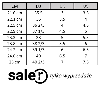 Tabela rozmiarów butów Adidas | Saler.pl - Wyprzedaż i promocje modowe