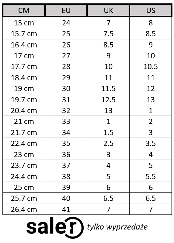 Tabela rozmiarów butów Geox | Saler.pl - Wyprzedaż i promocje modowe