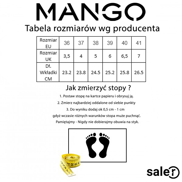 Tabela rozmiarów butów Mango | Saler.pl - Wyprzedaż i promocje modowe
