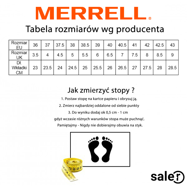 Tolk tunnel Minimer Tabela rozmiarów butów Merrell | Saler.pl - Wyprzedaż i promocje modowe