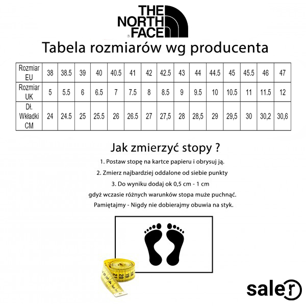 Tabela rozmiarów butów The North Face | Saler.pl - Wyprzedaż i promocje  modowe