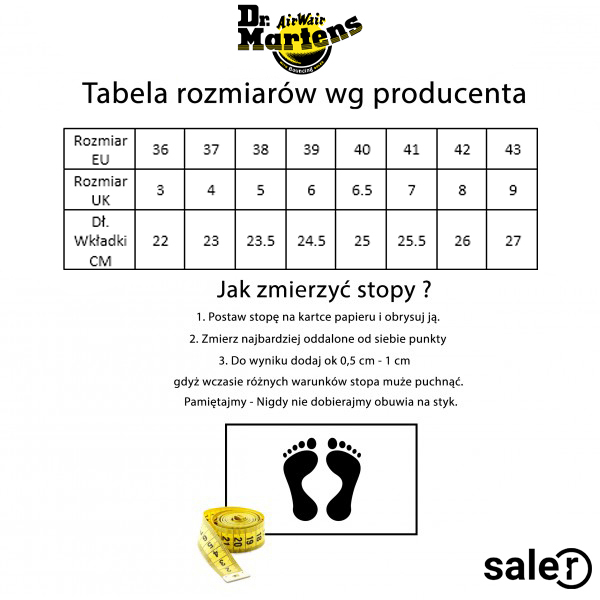 Tabela rozmiarów butów Dr. Martens | Saler.pl - Wyprzedaż i promocje modowe
