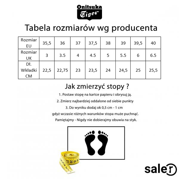 Tabela rozmiarów butów Onitsuka Tiger | Saler.pl - Wyprzedaż i promocje  modowe
