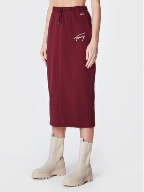 tommy-jeans-spodnica-midi-signature-dw0dw14418-bordowy-regular-fit