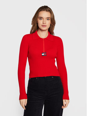 tommy-jeans-sweter-badge-dw0dw14260-czerwony-slim-fit